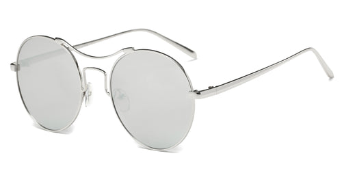 Women Metal Retro Circle Round Brow-Bar Mirrored UV Protection Fashion Sunglasses