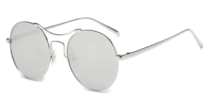Women Metal Retro Circle Round Brow-Bar Mirrored UV Protection Fashion Sunglasses